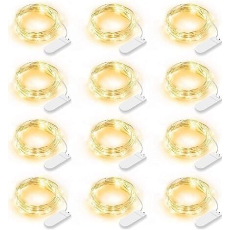 Lot de 12 Guirlande Lumineuse LED, Guirlande Lumineuse à Piles 2m 20 LEDs Fée Chaîne Lumières Guirlande IP65 Étanche LED Déco pour Chambre Noël Mariage Fête Jardin, Blanc Chaud (Blanc Chaud) (1/5)