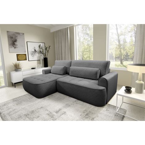 Ecksofa mit Schlaffunktion HUNTER Sofa in Stoff Cloud Dunkelgrau Ottomane Links (1/5)