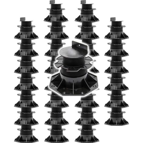 XPOtool Lot de 30x Plots de terrasse – Charge 2700 kg – Hauteur réglable 60-128 mm – en PP – Pieds de support pour Lames Dalles Lambourdes