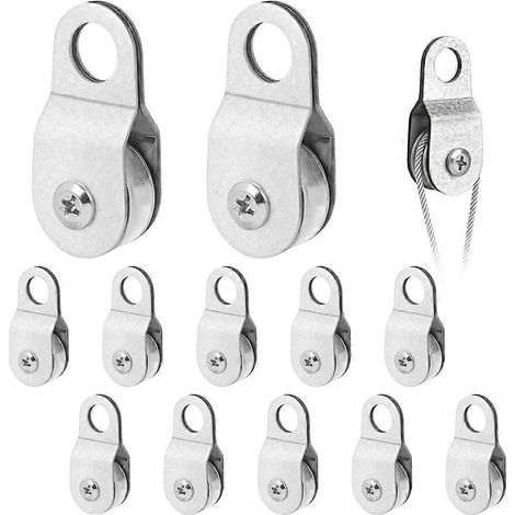 Lot de 12 poulies pour cordes, poulie à 2 roulements à billes, pour cordes de 6 mm, capacité de charge : 50 kg (1/5)