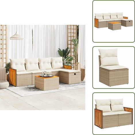 Poltrone da giardino - vidaXL Set Divano da Giardino 6 pz con Cuscini Beige in Polyrattan - Tavolo da giardino