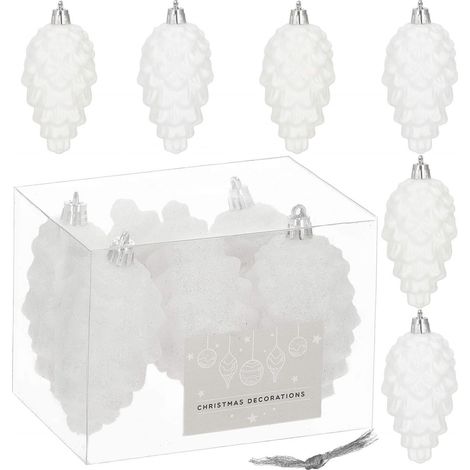 PALLINE DI NATALE PIGNA SET 6 PEZZI GRANDI APPENDINI INDESTRUTTIBILI BIANCHI 9,5cm