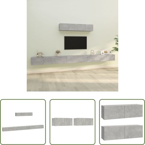 vidaXL Wandmontage - 6-tlg. TV-Schrank-Set Betongrau Holzwerkstoff (1/5)