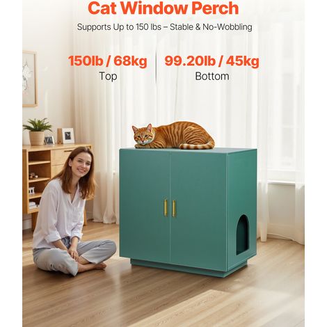 Meuble pour Bac à Litière Chat Armoire Cache Maison de Toilette de Chat Double Porte, Niche Cache-litière Bois avec Trous d'Aératio… (1/5)