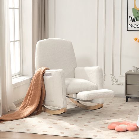 Mecedora confort envolvente diseño elegante con reposapies tejido teddy 67x126x98cm color blanco (1/5)