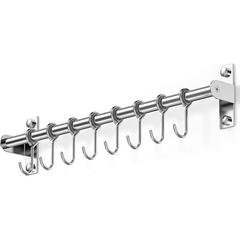 1 Porte-ustensiles, Acier inoxydable, 8 Crochets, Sans perçage, Cuisine Salle de bain (1/5)