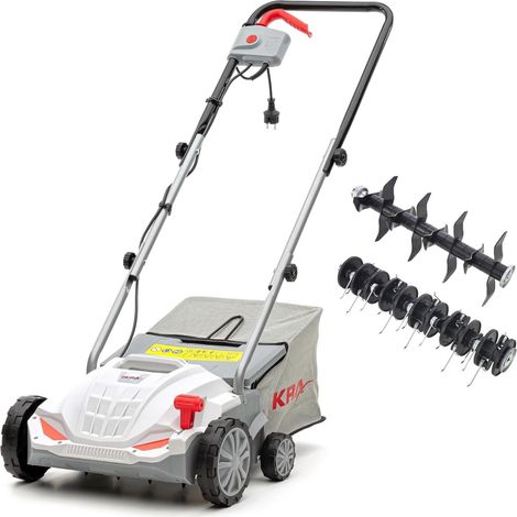 Scarificateur à gazon électrique 1500W, 32cm - Aérateur de pelouse 2en1 scarification & émoussage, bac 30L Entretien gazon IKRA