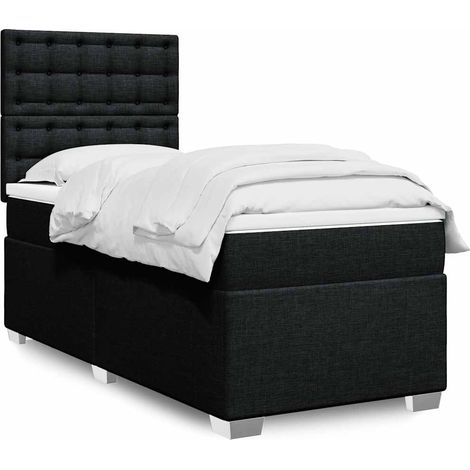 Sommier à lattes de lit avec matelas Noir 90x190 cm Tissu (1/5)