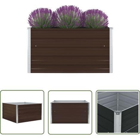 INLIFE Jardinière 100 x 100 x 45 cm Acier galvanisé Marron (1/5)