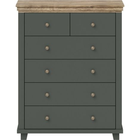 Comò XL design con 6 cassetti. Colore verde kaki e rovere. Collezione ASSIA (1/5)