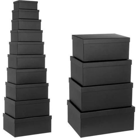 Boîte de rangement - JUANIO - Lot de 10 - Empilables - Carton-tissu ultra résistant 2 mm - Noir (1/4)