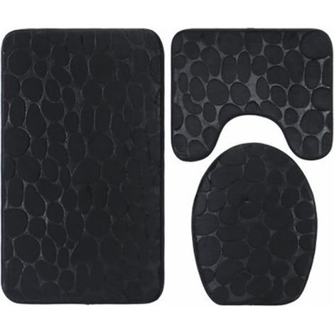 Tapis De Bain Antidérapant En Relief Pour Salle De Bain, 3 Pièces, Tapis De Sol Antidérapant Pour Couvercle De Toilette, Pour Hôtel, Noir (1/4)
