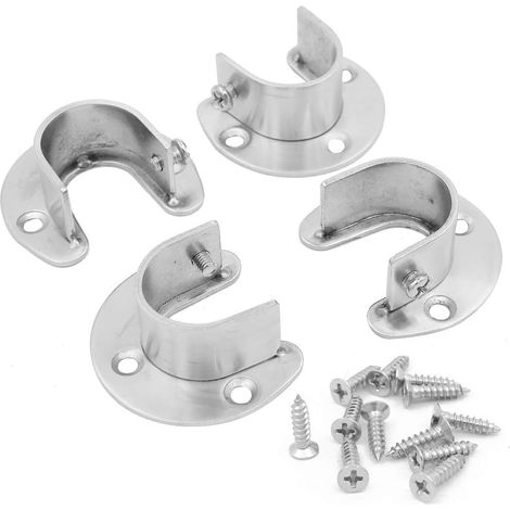 Lot de 4 brides en acier inoxydable pour tringle de placard en forme de U - Pour tringle à rideau de douche (25 mm) (1/5)