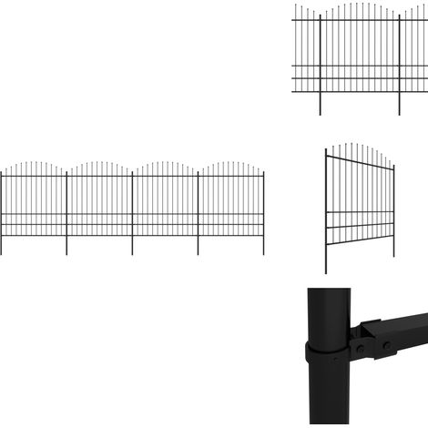 Gartenzaun mit Speerspitzen Stahl (1,75 - 2) x 6,8 m Schwarz - Gartenzaun - Stahltzaun - Metallzaun - Sicherheitszaun - Privacy Screen (1/5)
