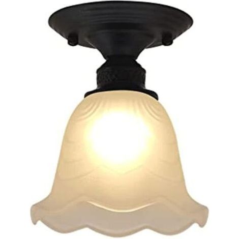 Plafonnier semi-encastré à 1 lumière, abat-jour en verre noir et blanc en forme de fleur Plafonniers for couloir, foyer, douille E27 (sans ampoule) (1/4)