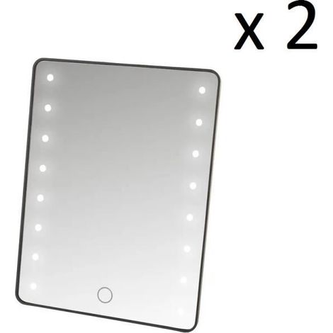 Lot 2 miroir cosmétique à poser avec 16 lumières LED en verre- polystyrène coloris noir-Longueur 17 x Profondeur 2.5 x Hauteur 22 cm (1/3)