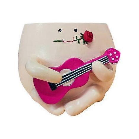 Blumentopf aus Kunstharz in Form eines Ukulelenkopfes mit lächelndem Gesicht, ideal für den Innen- und Außenbereich, für Kakteen und Sukkulenten. (1/4)