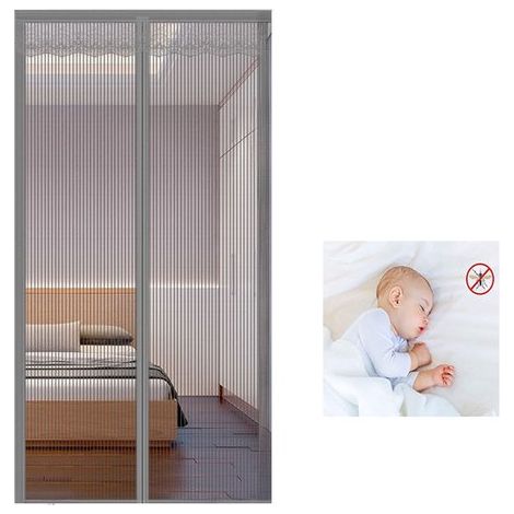Cortina antimosquitos para puerta, mosquitera magnética con 30 pares de imanes - 95 x 210 cm - para balcones, salones y habitaciones infantiles - Gris (1/5)