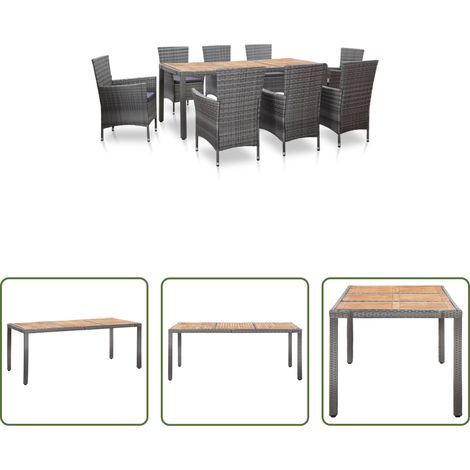vidaXL Table de jardin - Ensemble à manger d'extérieur 9pcs coussins Résine tressée Gris (1/5)