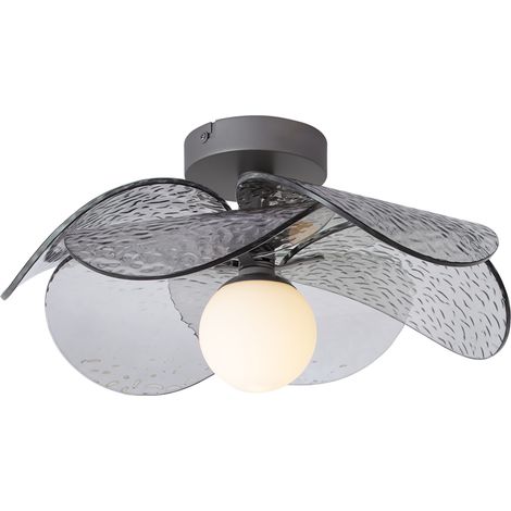 QAZQA Plafoniera di design argento con vetro fumé a coste - (1/5)