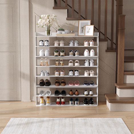 Warm White Household Simple Doorway 8-Layer Shoe Cabinet 102cm W x 26cm D x 120cm H (1/5)