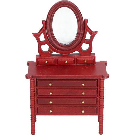 Table de toilette miniature en bois 1:12, coiffeuse haute simulation avec miroir, teinte annatto (1/5)