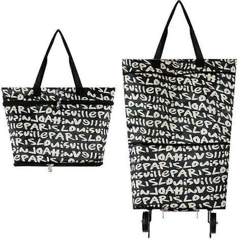 Sacs de courses pliables à roulettes, chariot pliable, sacs de courses réutilisables, chariot 2 en 1 pour la maison et le supermarché, robuste (D). (1/4)