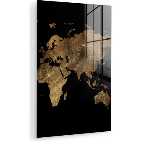 CUADRO DE METACRILATO Mapa del mundo - Oro - Lujo - Tierra - Negro Cuadros Para Dormitorio 60x90 (1/5)
