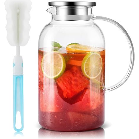 1 Carafe en verre, 2,5 L, verre borosilicaté, couvercle acier inoxydable, poignée ergonomique, pour cuisine (1/5)