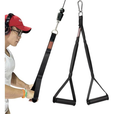 Poignées en corde pour triceps - Fixation de machine - TPR - Poignées antidérapantes - 2 boucles - Longue sangle pour poussées, tractions faciales, crunches, extensions de biceps et boucles (1/5)
