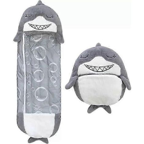 Sac de couchage enfant à motif animal coussin décoratif couverture pliable anti-coups de pied cadeau d'anniversaire pour enfant 135 x 50 cm gris clair (1/4)