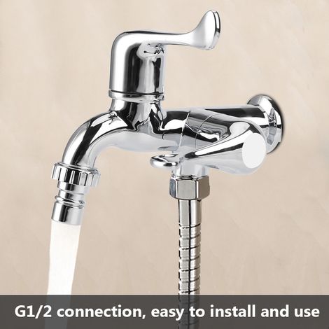 Robinet de machine à laver ABS pour évier/lavabo avec double bec et poignée G1/2 (1/5)