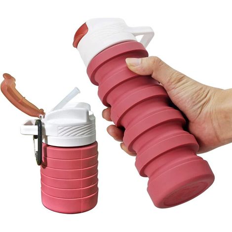 Bouteille D'eau Pliable En Silicone 550ml, Gourde Sport Portable Pour Gym, Voiture Et Randonnée, Rouge (1/3)