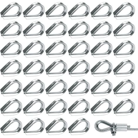 50 Stück M2-Edelstahl-304-Drahtseilösen, herzförmige Ösen für 2-mm-Drahtseil