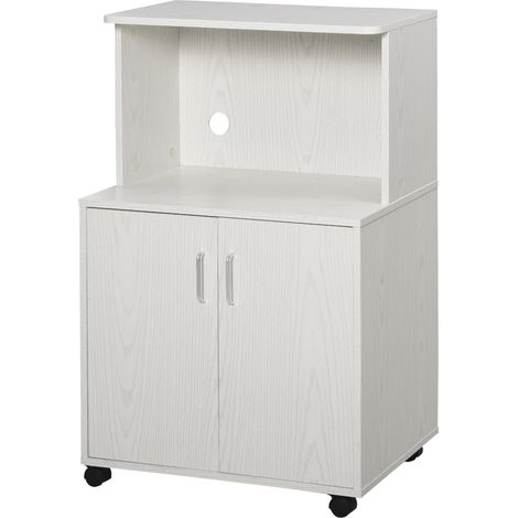 HOMCOM Mikrowellenwagen, weiß, 60,4 x 40,3 x 97 cm, mit 2-türigem Schrank