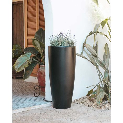 BAMBÚ 90 Macetero Alto y Redondo de Interior y Exterior Para Plantas y Flores Muy Resistente al Paso del Tiempo. Hecho de Polietileno en España - Negro
