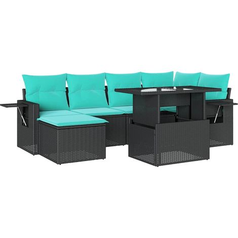 7-teiliges Gartensofa-Set mit Kissen, schwarzes Polyrattan vidaXL (1/5)