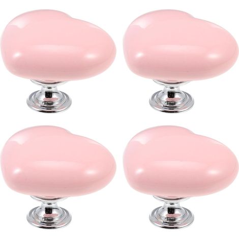 Lot de 4 poignées meuble en céramique rose forme cœur (1/5)