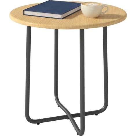 Outsunny Tavolino da Esterno Rotondo in Metallo Effetto Legno Naturale