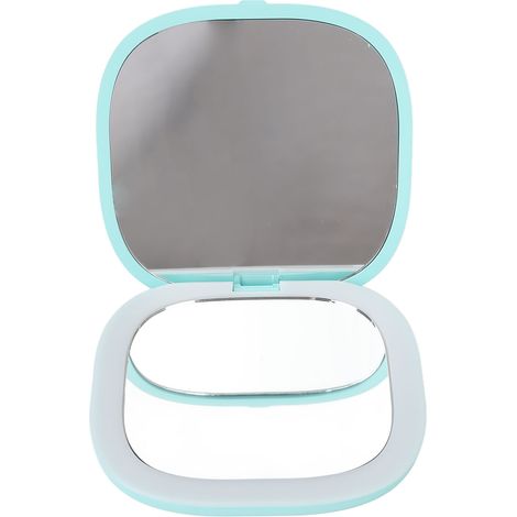 Miroir de maquillage LED vert, grossissement 3X, pliable, double face, portable, éclairage blanc (1/5)
