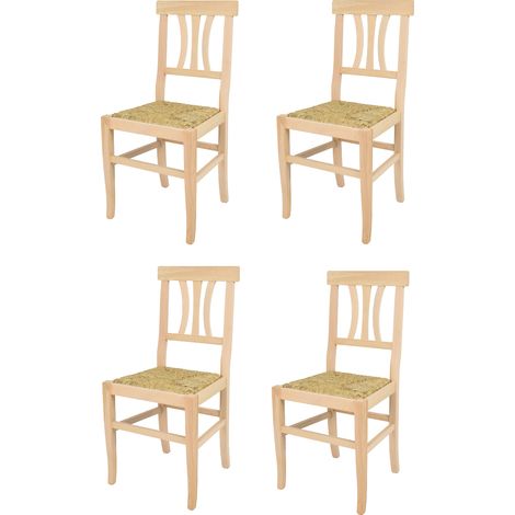 Tommychairs - Set 4 sedie modello Artemisia per cucina bar e sala da pranzo, robusta struttura in legno di faggio levigato, non trattato, 100% naturale e seduta in paglia (1/5)
