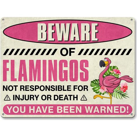 Plaques en Aluminium à Flamants Roses - Plaque Métallique d'Avertissement "Attention au Flamant Rose", Cadeaux pour Femmes, Décorations de Jardin pour Pelouse de Maison, Salon, Chambre à Coucher, Fête (1/5)