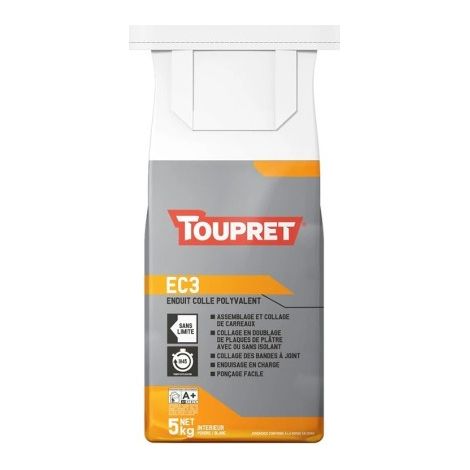 Toupret EC3 Jointfiller Enduit-colle polyvalent en poudre 5 kg – Rebouchage, lissage et bandes à joint