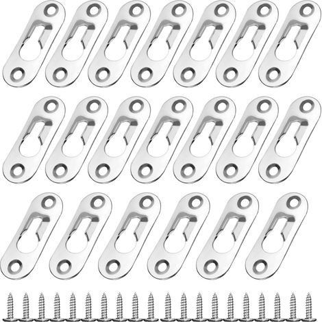 Lot de 20 crochets de suspension pour cadre photo, avec 40 vis, fixation en métal à tête bombée et trou de serrure argenté, pour cadre photo (44 x 16 mm) (1/5)