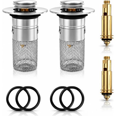 2PCS Bonde De Lavabo De Salle De Bain, Bouchon Évier Pop Up avec Panier Filtrant Amovible en Acier Inoxydable, Système Anti Obstruction, Évacuation Universelle 34-40 MM pour Vasque Et Lavabo (1/5)