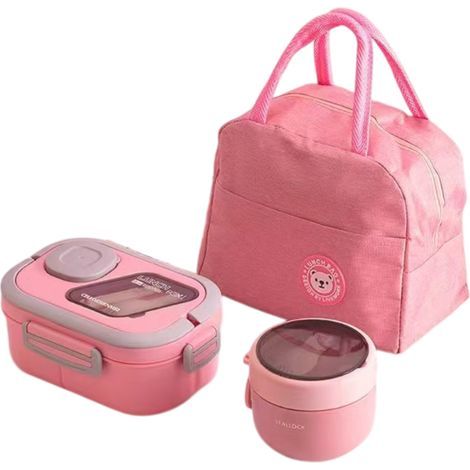 boîte à lunch à compartiments -1200 mlboîte à lunch rose+tasse+sac] (1/5)