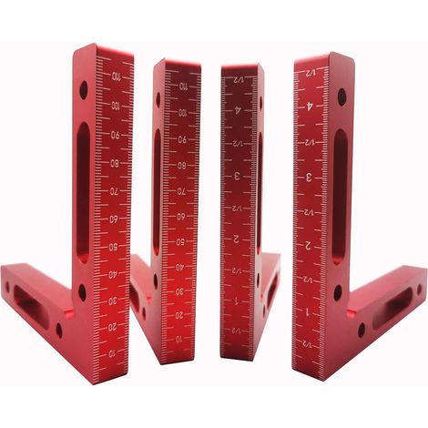 supports de positionnement à 90 degrés, 12 x 12 cm, en alliage d'aluminium, pour le travail du bois, pour le serrage de boîtes, cadres photo, étagères et armoires (rouge) (1/5)