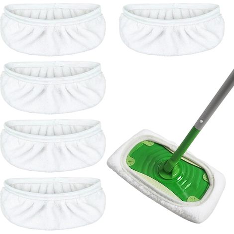 Juego de 5 paños de limpieza en seco/húmedo para fregonas Swiffer, 25,4 x 11,5 cm, paños de limpieza reutilizables para limpiar polvo, pelo y manchas en diversas superficies de suelo.