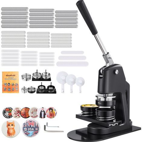 VEVOR Machine a Badges de 32/58/75 mm 3-en-1, Presse a Badges Epingles avec 300 Kits de Consommables, Coupe-cercle et Livre Magique, Poignee Ergonomique, pour DIY Epinglettes Personnalisees, Noir