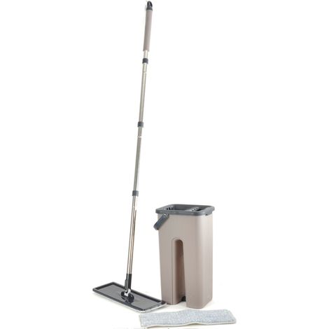 Set de nettoyage avec mop et seau compact en plastique - Taupe et gris - 2L - Livraison gratuite (1/2)